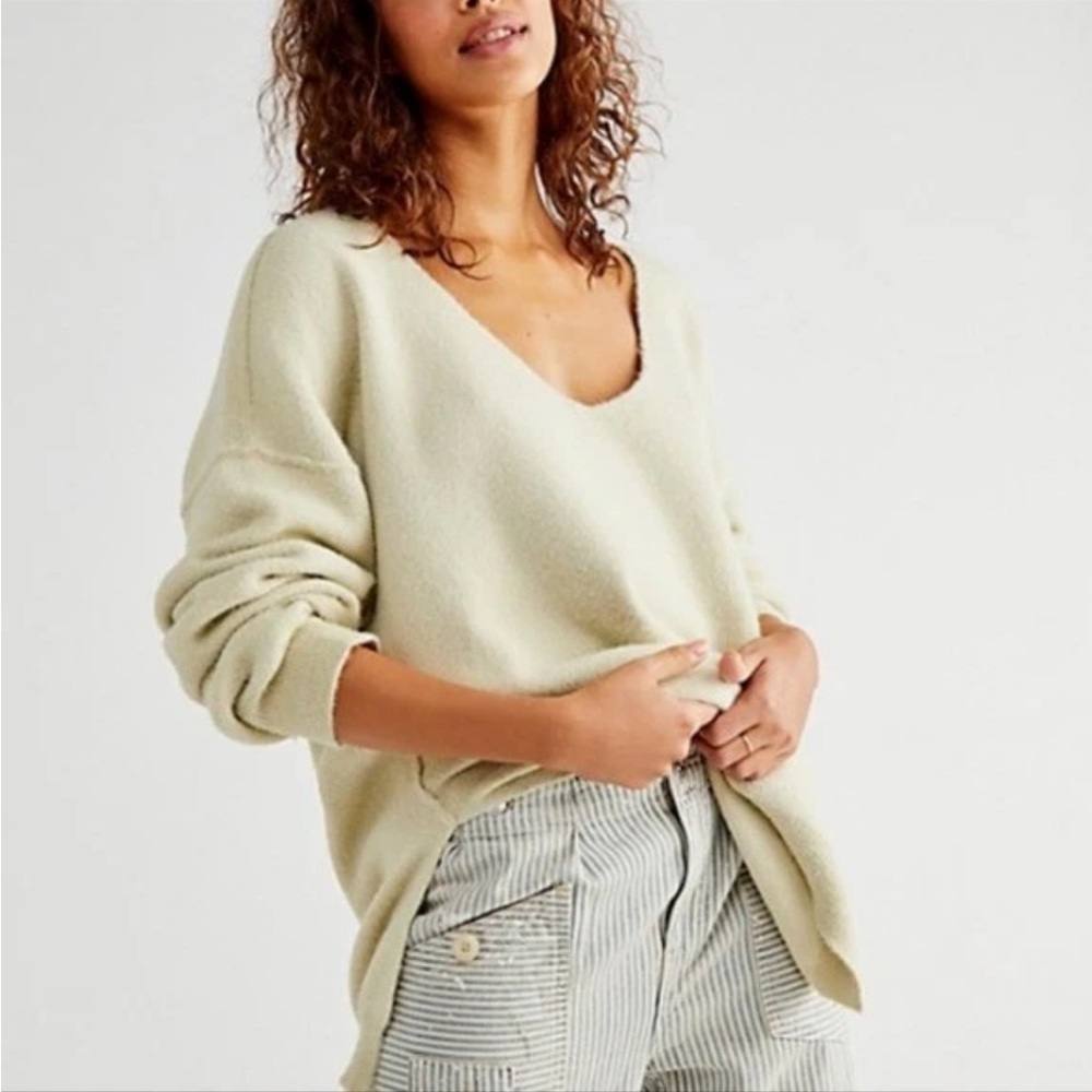 Free People Sweater Weather Oversize Deep V Neck Pullover Marzapan Size Small